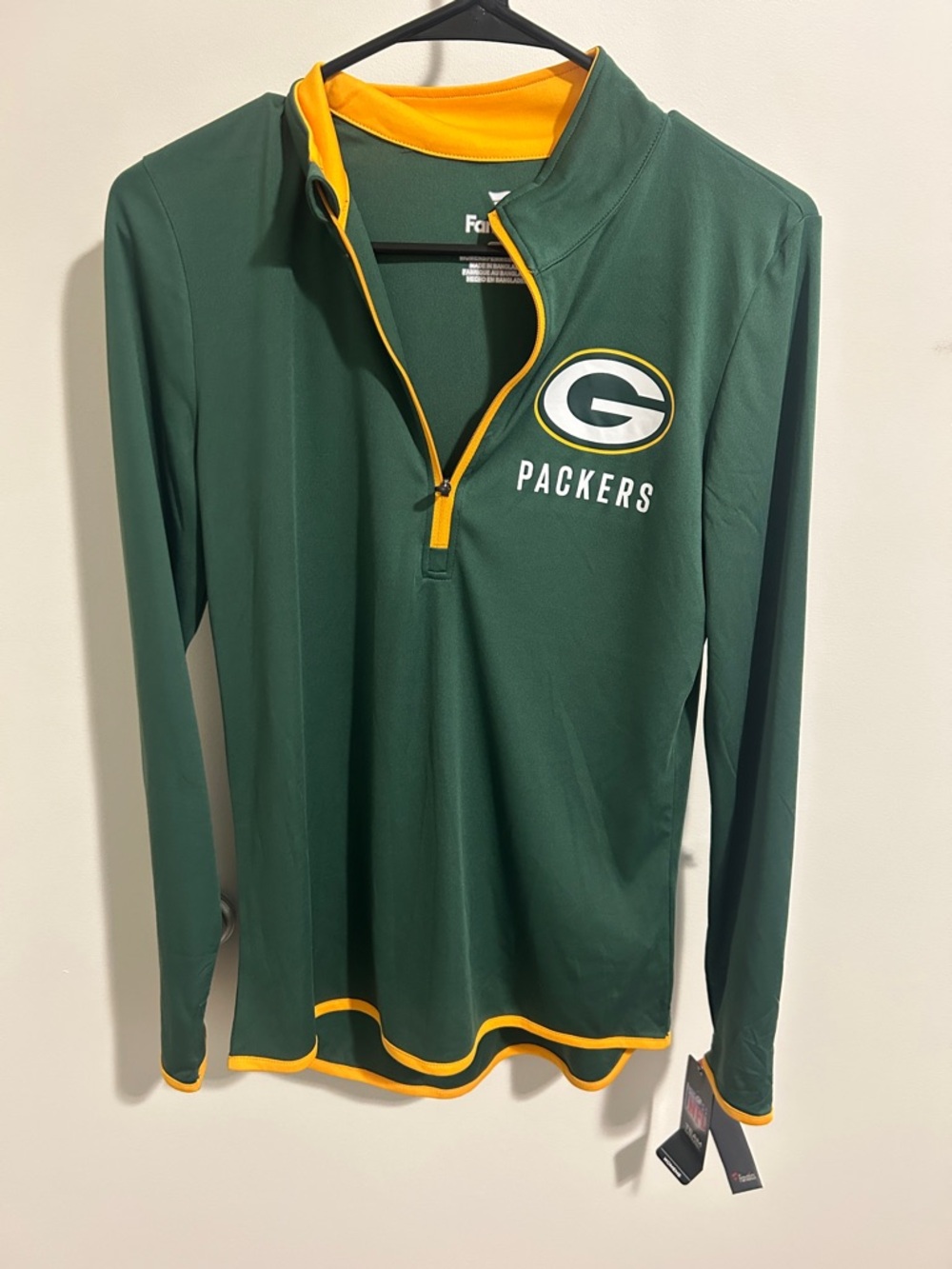 New! Green Bay Packers Green & Gold Quarter-Zip Pullover Lightweight NWT